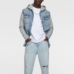 Zara men hooded light blue denim shirt